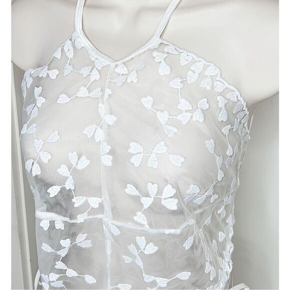 Dreamgirl Embroidered Heart Fringed Babydoll & G-String Panty Set White One Size - Picture 2 of 5